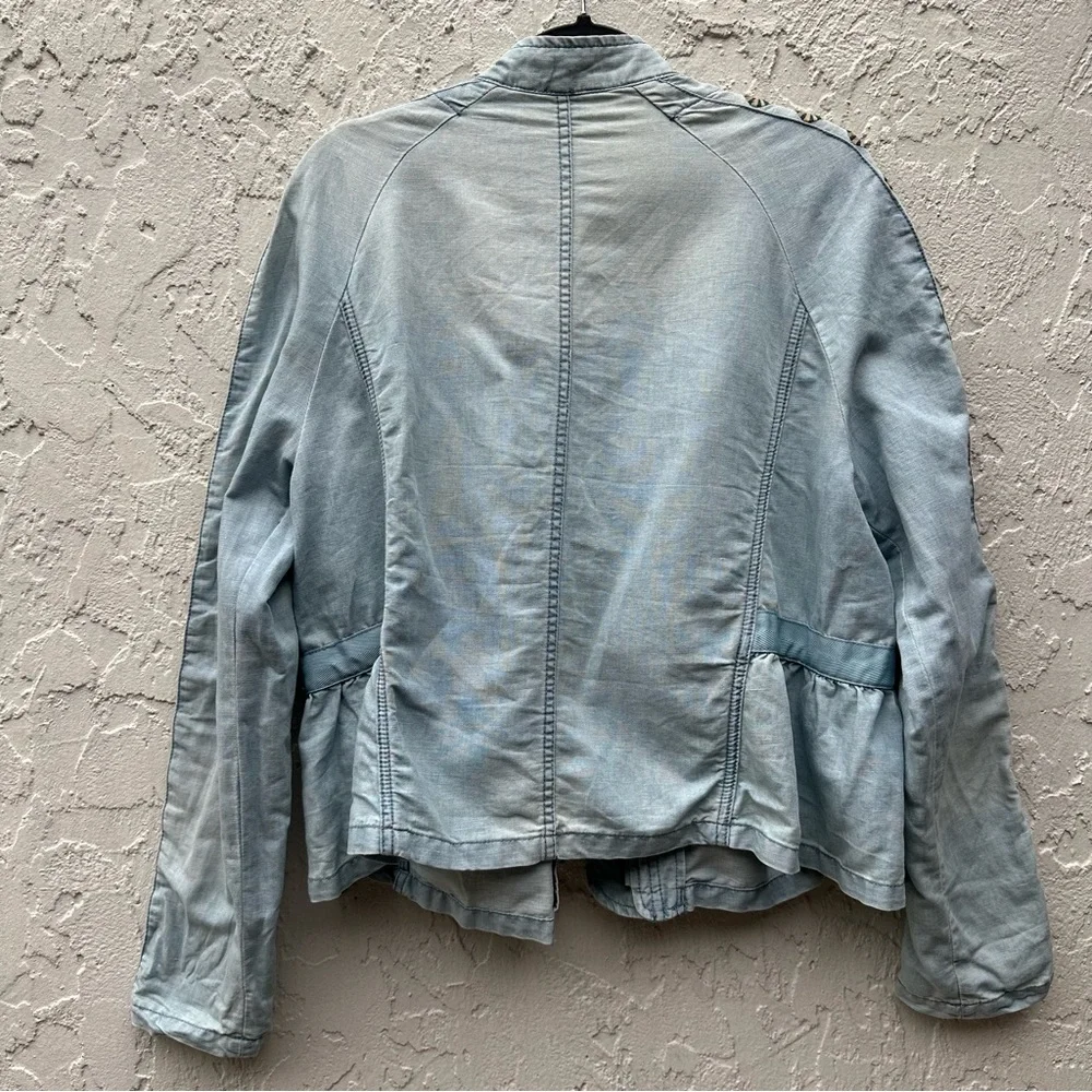 FREE PEOPLE Jacket Women Medium Denim Jean Chambray Embroidered Boho - Picture 8 of 15